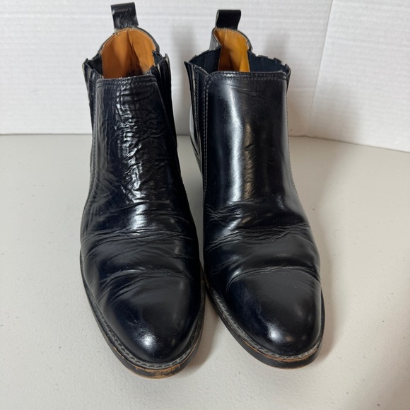 Black Leather Chelsea Western Block Heel Classic Pull-On Ankle Boots Size 8.5 - Picture 3 of 16